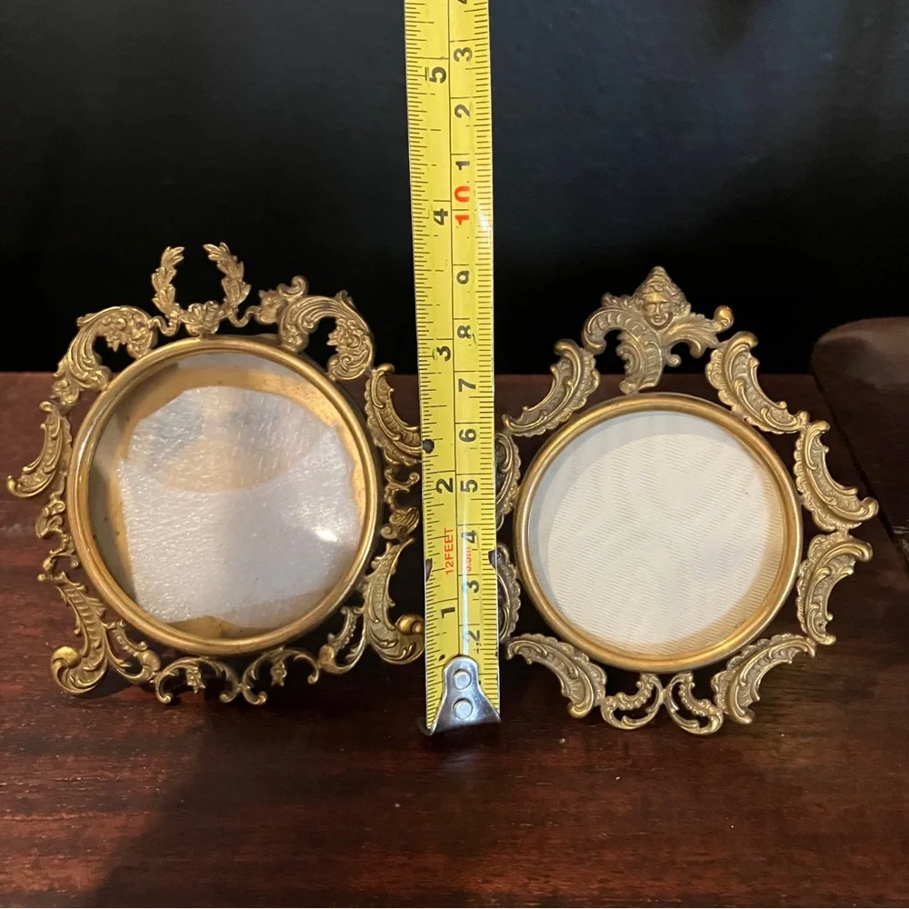 2 Antique Victorian / Edwardian Miniature Metal Gilt Frames Wreath & Gibson Girl